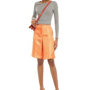 ENZA COSTA Cashmere Poorboy Rib Long Sleeve Crew Top Womens Medium Gray Luxury